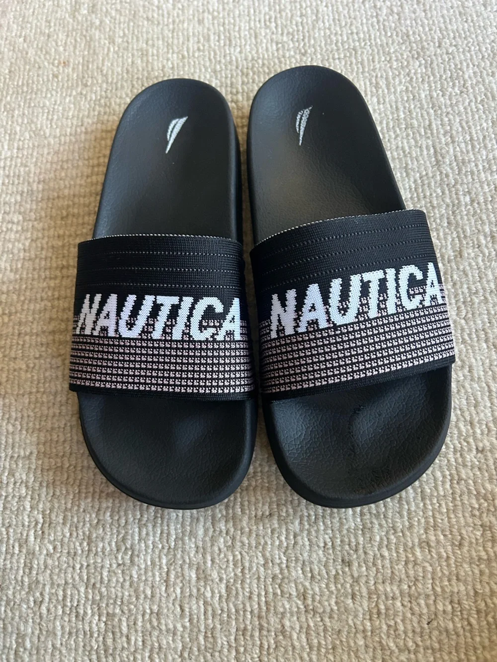 Nautica Black and White Logo Slide Sandals